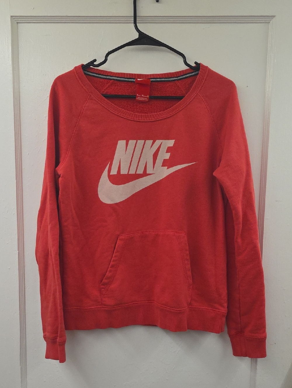 Nike Sportswear Women's Crewneck Sweatshirt Red Coral White Futura Logo Kangaroo